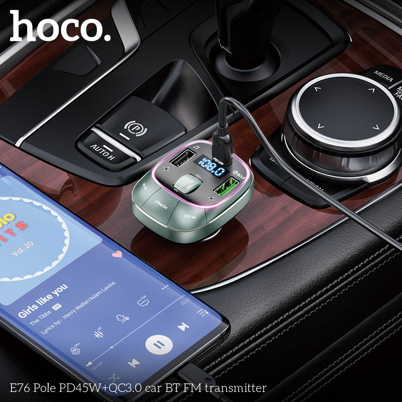 Hoco E76 - อุปกรณ์รับสัญญาณบลูทูธ FM รถยนต์ พร้อมช่องชาร์จ 48W - Image 6